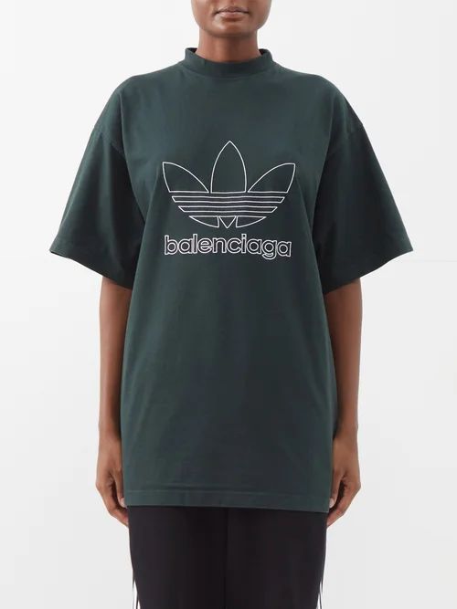 X Adidas Logo-print Oversized Cotton T-shirt - Womens - Green