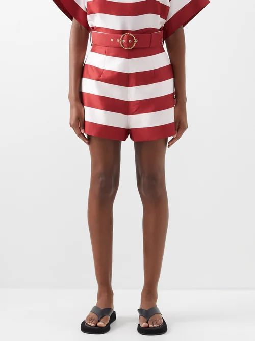 Wonderland Stripe-silk Shorts - Womens - Red Stripe