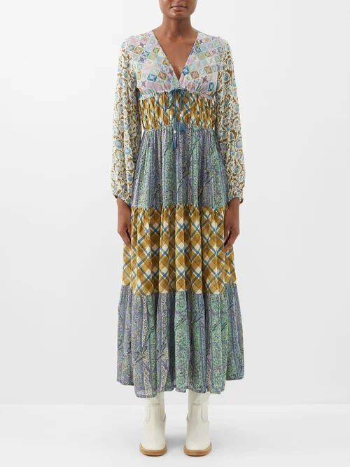 Reed V-neck Silk-georgette Maxi Dress - Womens - Blue Multi