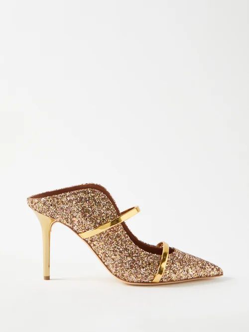 Maureen 85 Glitter And Leather Mules - Womens - Gold