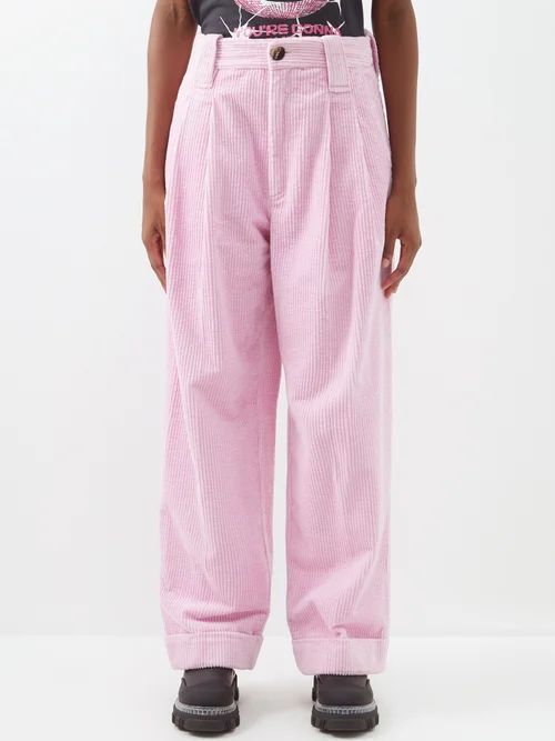 Ribbed Cotton-blend Corduroy Trousers - Womens - Light Pink