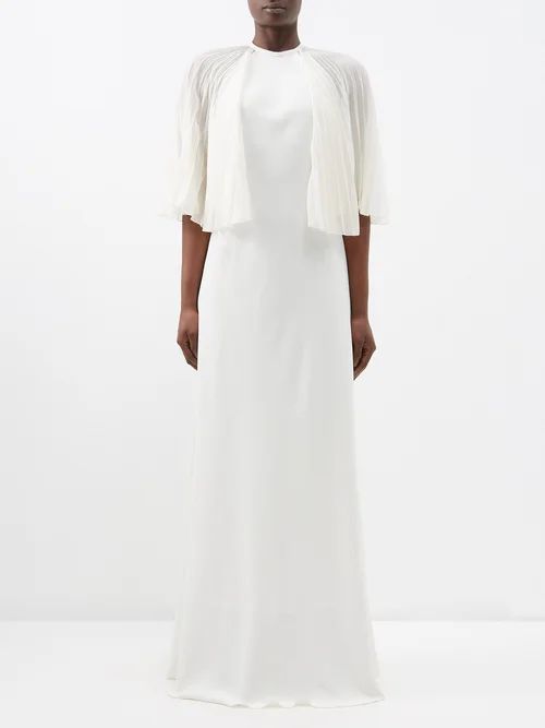 Aeropi Pleated-sleeves Crepe Maxi Dress - Womens - Ivory