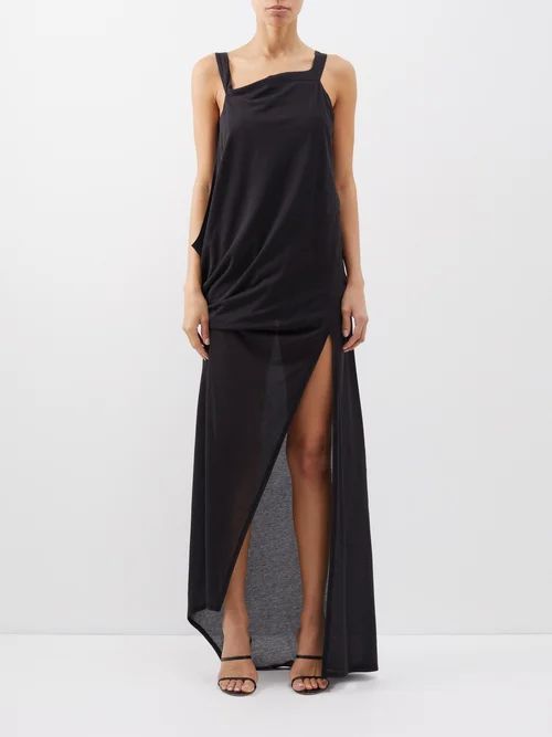 Asymmetric Draped Cotton-blend Gown - Womens - Black