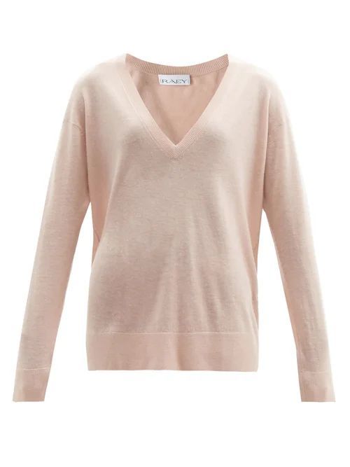 V-neck Fine-knit Cashmere Sweater - Womens - Pale Pink