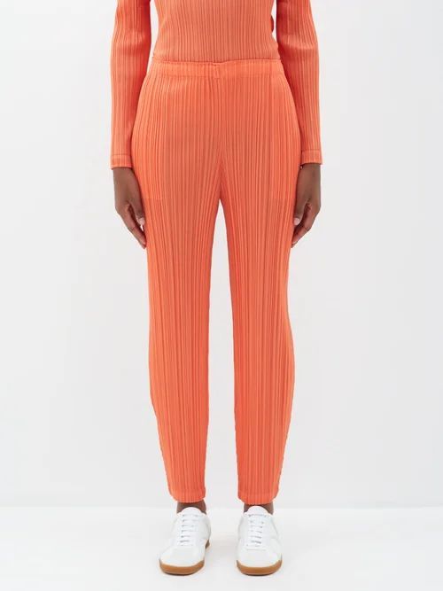 Technical-pleated Straight-leg Trousers - Womens - Orange