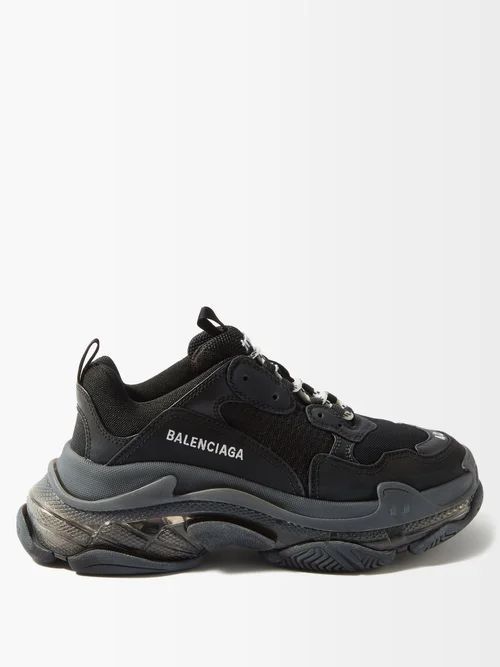 Triple S Faux-leather Trainers - Womens - Black