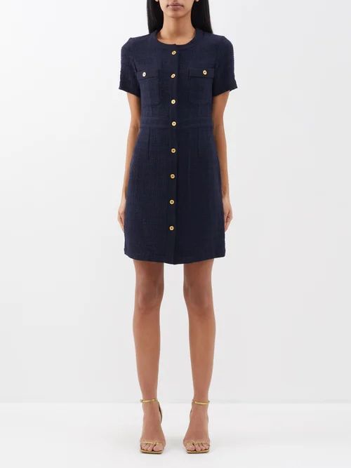 Vera Wool-blend Bouclé Mini Dress - Womens - Navy