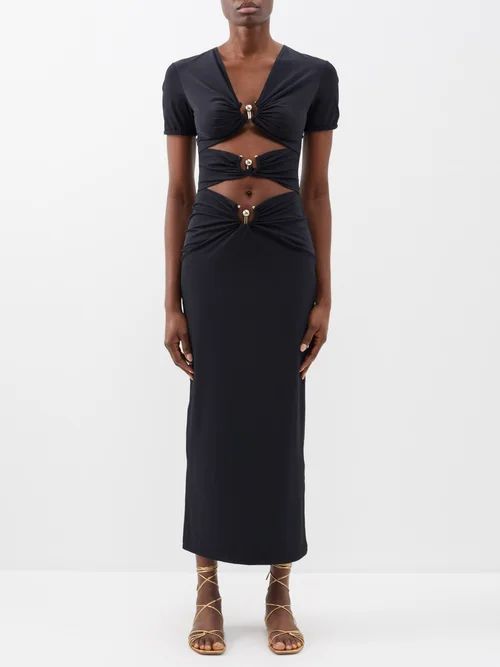 Pierced Orbit Cutout Jersey Maxi Dress - Womens - Black