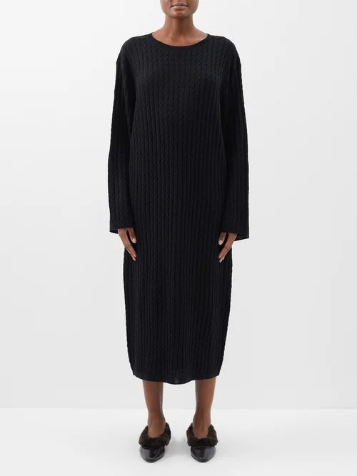 Cable-knit Wool Midi Dress - Womens - Black