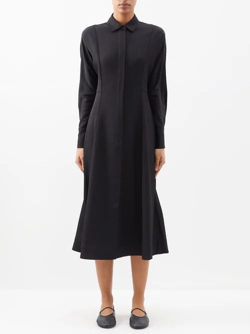 Panelled-twill Midi Shirt Dress - Womens - Black