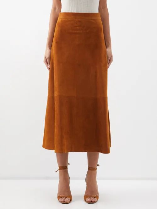 Ada Panelled-suede Midi Skirt - Womens - Brown