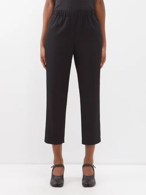 Elasticated-waist Wool-gabardine Cropped Trousers - Womens - Black