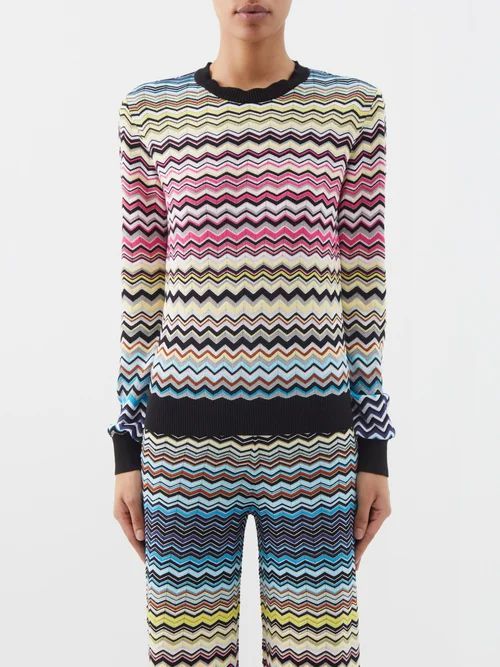 Zigzag Crochet-knit Cotton-blend Sweater - Womens - Multi