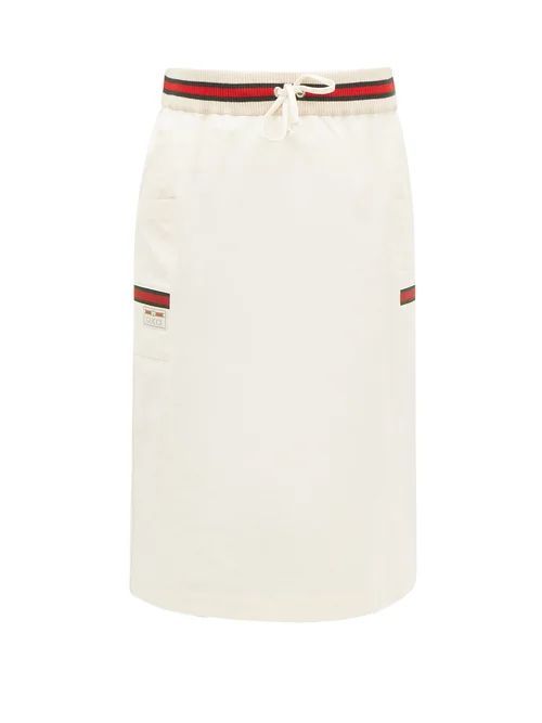 Web-striped Side-pocket Cotton Skirt - Womens - Ivory Multi