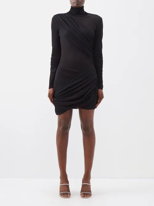 Ula Wrap-front Jersey Mini Dress - Womens - Black