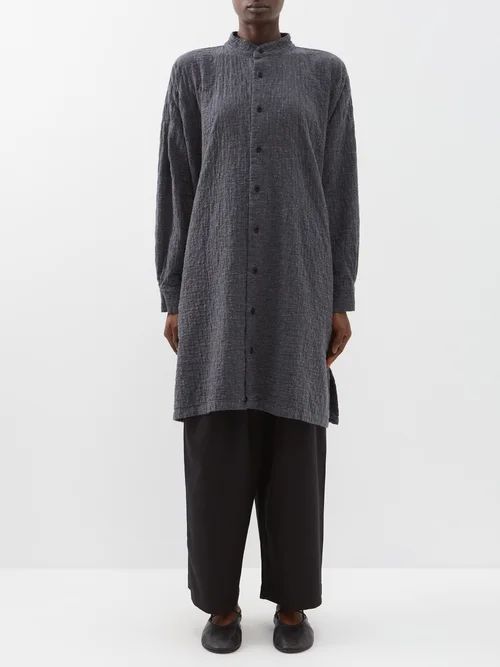 Stand-collar Recycled Cotton-blend Shirt - Womens - Dark Grey