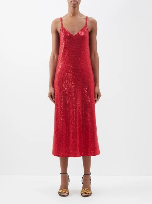 Lita Rayon Sequined Midi Dress - Womens - Red