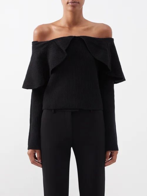 Hasla Off-the-shoulder Wool-blend Sweater - Womens - Black