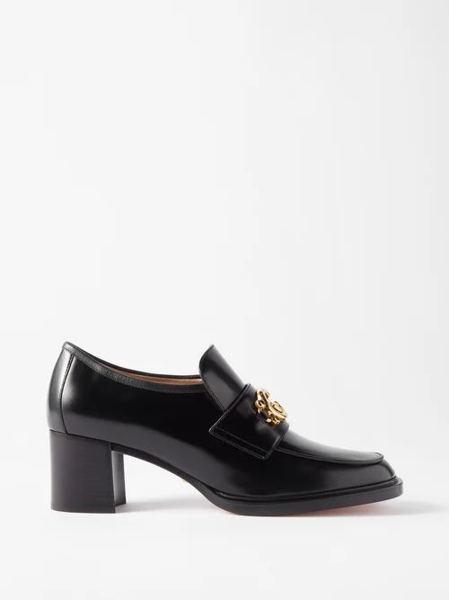 GG-logo Block-heel Leather Loafers - Womens - Black