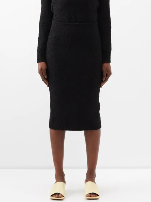 Elasticated-waist Tweed Pencil Skirt - Womens - Black