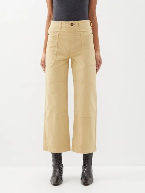 High-waist Patch-pocket Cotton-blend Trousers - Womens - Beige
