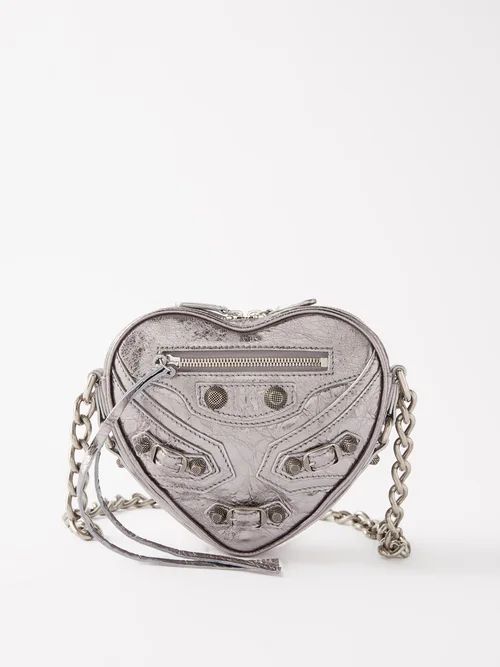 Le Cagole Heart Metallic-leather Cross-body Bag - Womens - Silver