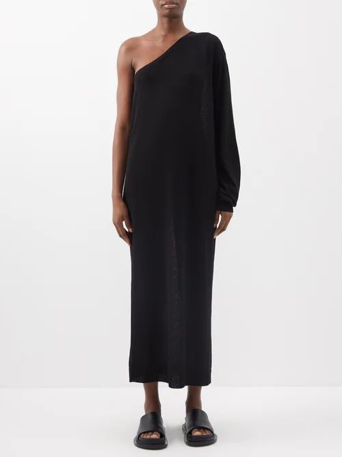 Lina One-shoulder Knitted Dress - Womens - Black
