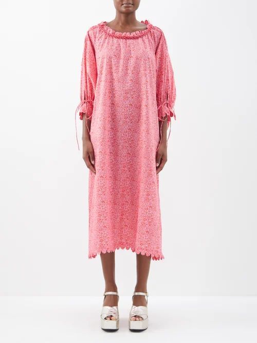 Imani Printed Cotton-lawn Midi Dress - Womens - Pink Red