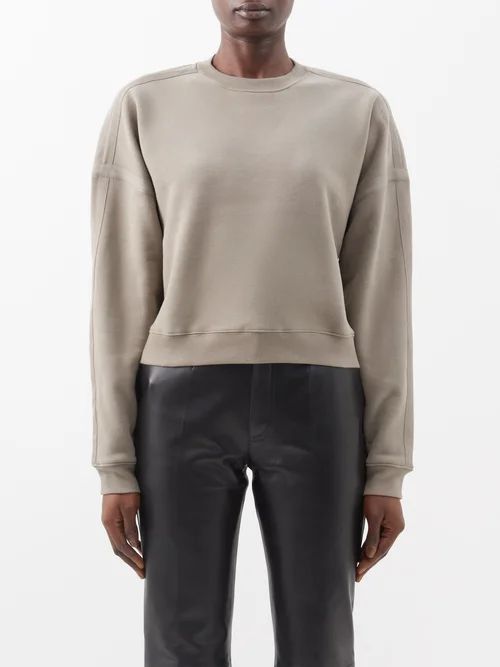 Cropped-hem Cotton-jersey Sweatshirt - Womens - Grey