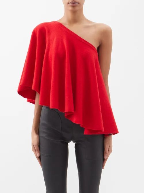 Ufo Asymmetric Stretch-cashmere Poncho Top - Womens - Red