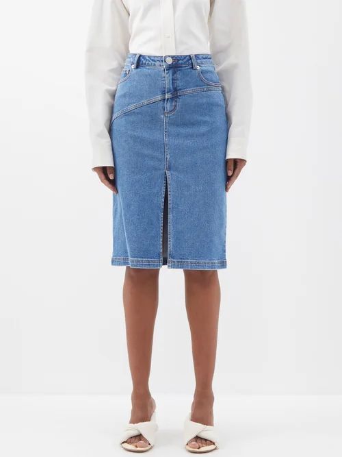 Hudson Front-slit Denim Midi Skirt - Womens - Mid Denim