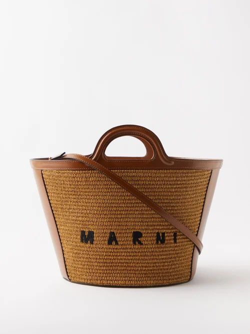 Tropicalia Small Leather & Faux-raffia Basket Bag - Womens - Tan