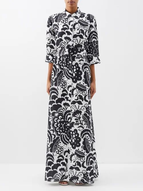 Valerie Floral-print Linen-blend Maxi Dress - Womens - Black White