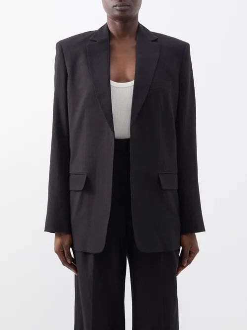 Notch-lapel Linen-blend Blazer - Womens - Black