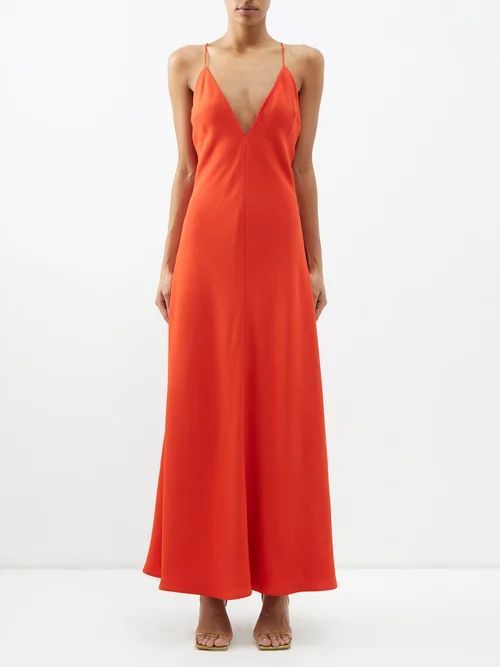 V-neck Crepe Gown - Womens - Red
