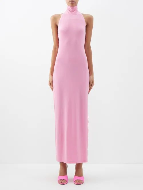 Turtle Halterneck Jersey Maxi Dress - Womens - Pink