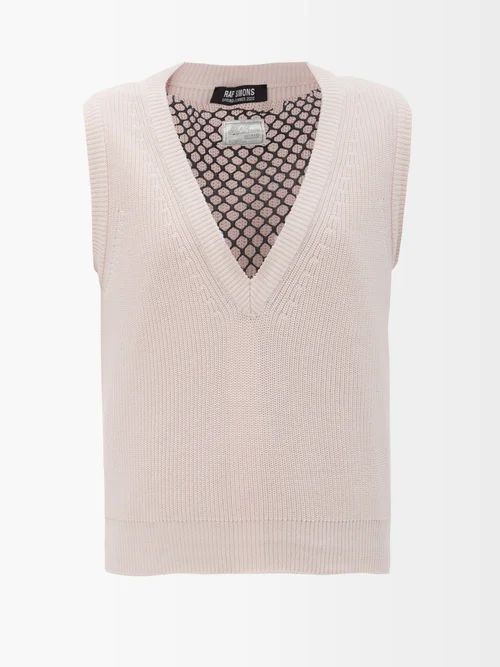 Fishnet-panel Cotton Sweater Vest - Womens - Pink