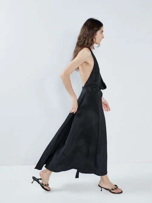 Halterneck Draped-front Wraparound Silk Dress - Womens - Black