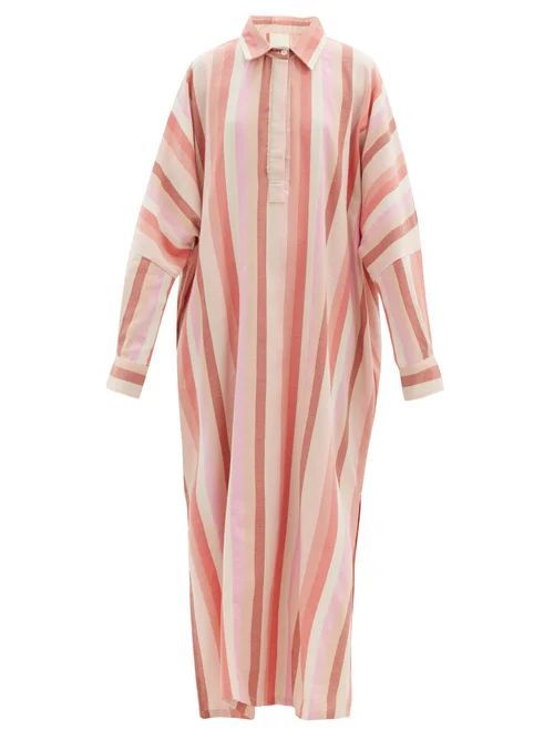 Striped Cotton-blend Tunic Shirt Dress - Womens - Pink Stripe
