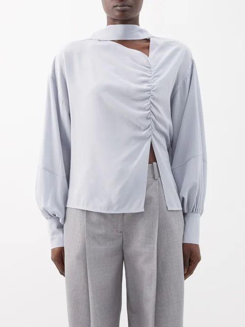 Asymmetric Silk Blouse - Womens - Light Grey