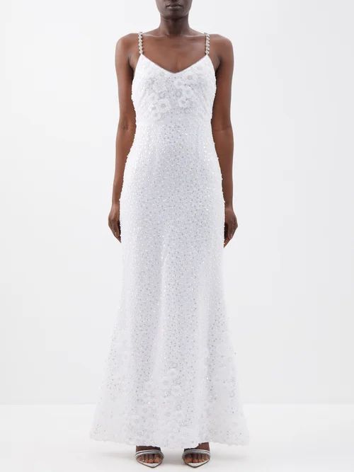 Beaded Tulle Maxi Dress - Womens - White