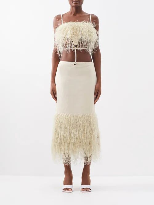Fringed Cutout Cotton-blend Midi Dress - Womens - Ivory
