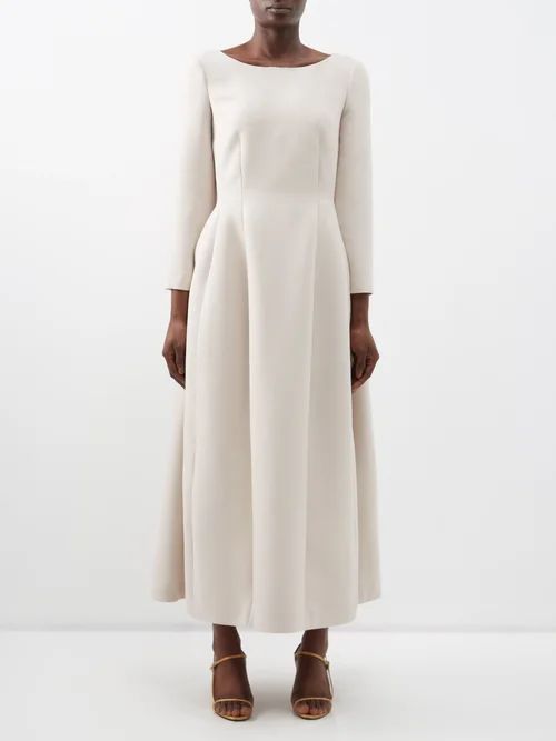 Lilibet Boat-neck Wool-blend Midi Dress - Womens - Ivory