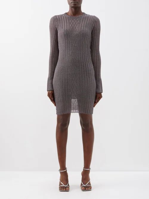 Ribbed-knit Lurex Mini Dress - Womens - Dark Grey