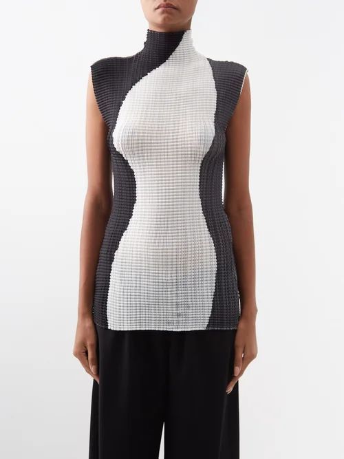 Colour-blocked Technical-pleated Sleeveless Top - Womens - White Black