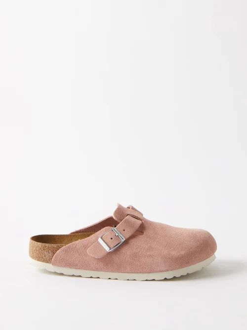 Boston Buckled Suede Clogs - Womens - Light Pink