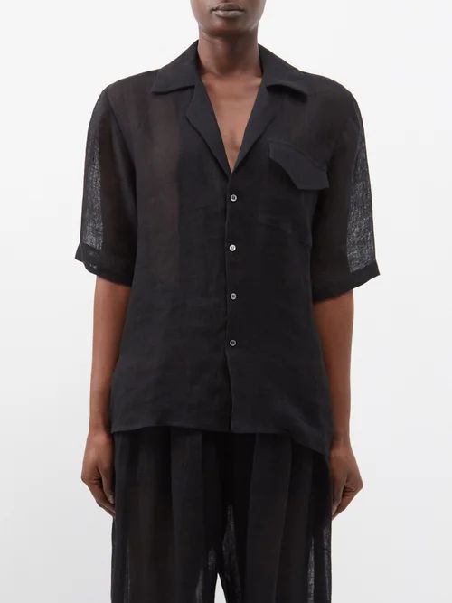 Harris Organic-linen Short-sleeved Shirt - Womens - Black