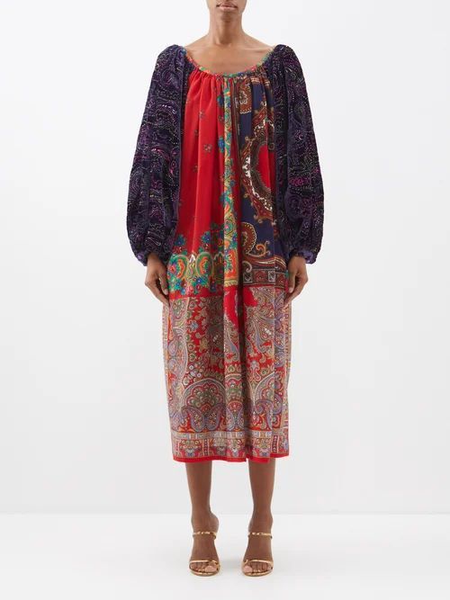 Raglan-sleeve Vintage Wool And Silk Midi Dress - Womens - Multi
