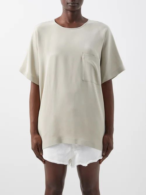 Oversized Woven-silk T-shirt - Womens - Beige