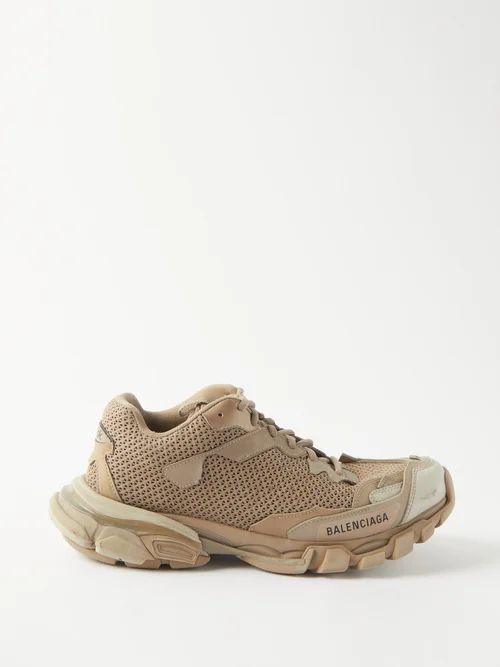 Track.3 Mesh And Faux-leather Trainers - Womens - Dark Beige